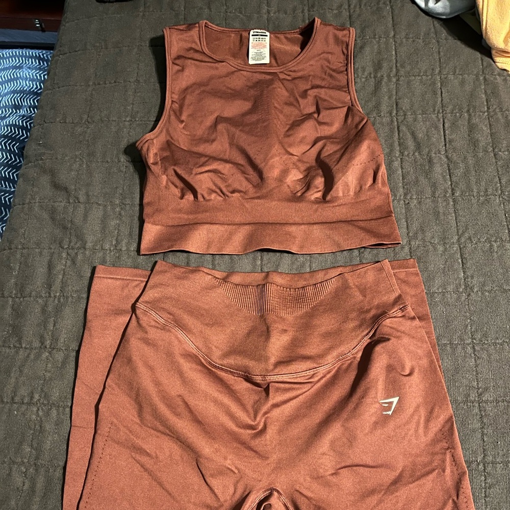 Gymshark Burgundy Athletic Crop Top and Leggings Set